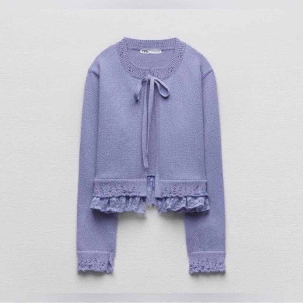 Zara Lilac Lace Knit Cardigan - Size Large - NWT